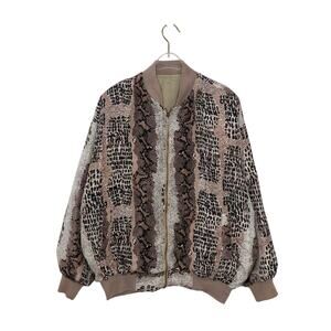 1980s Vintage Brown Snakeskin Reversible Bomber Jacket Large
